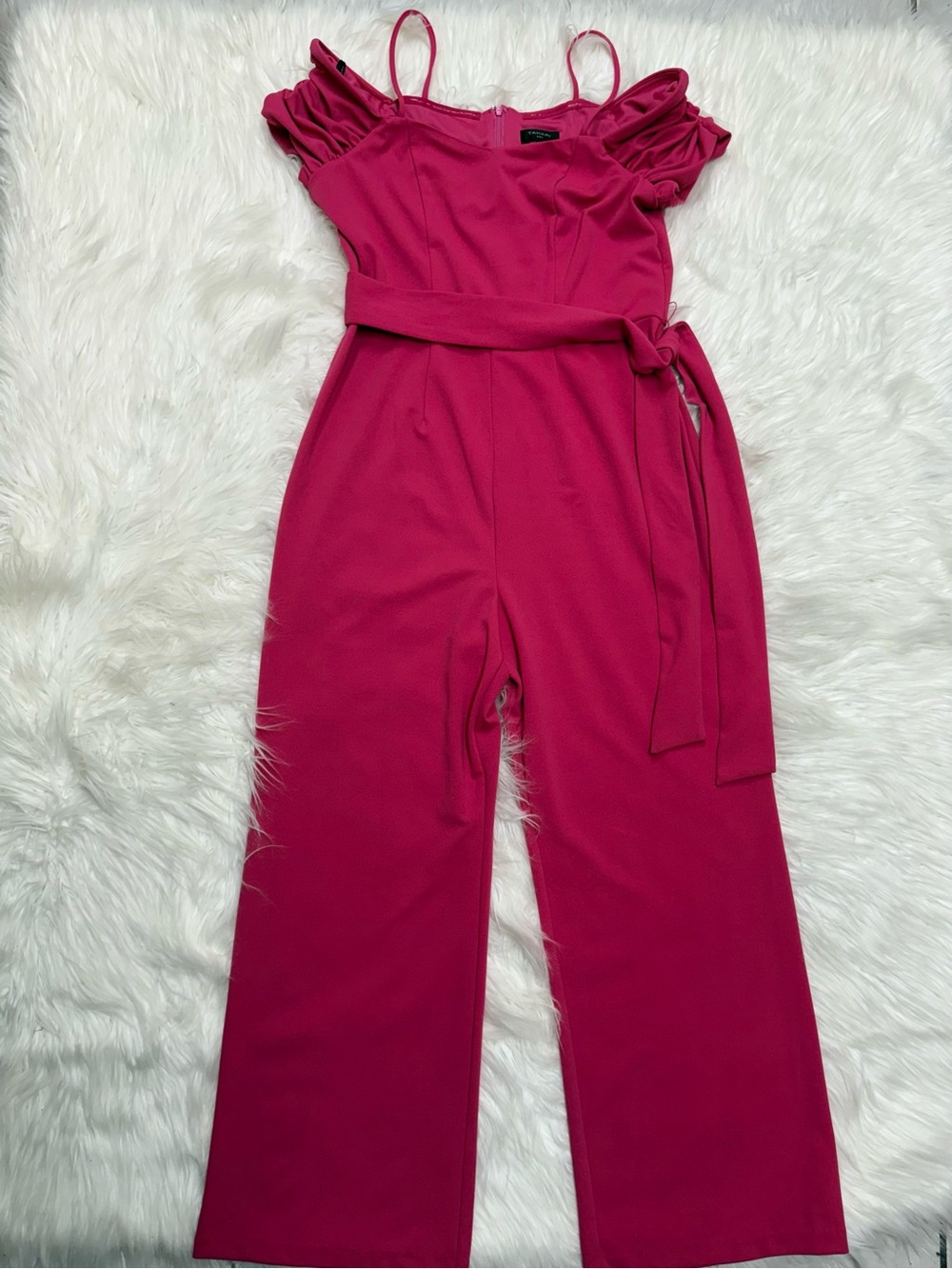 Tahari ASL Fuchsia Off-Shoulder Belted Jumpsuit